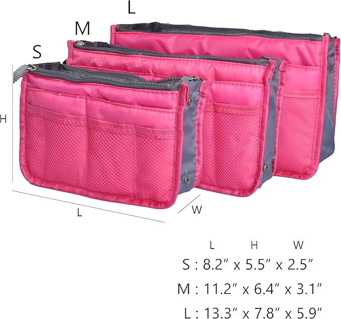 Vercord Purse Organizer Insert for Handbags Bag Organizers Inside Tote Pocketbook Women Nurse Nylon 13 Pockets Rose Small