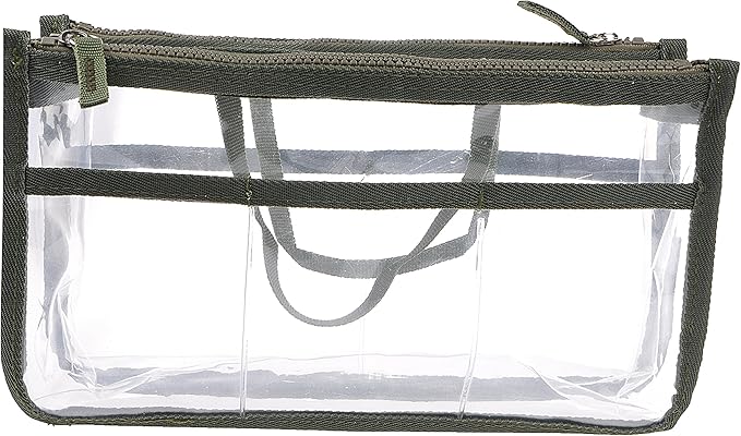 Vercord Translucent Purse Handbag Tote Pocketbook Bag Organizer Insert with Zipper Handle for Women Medium Army Green