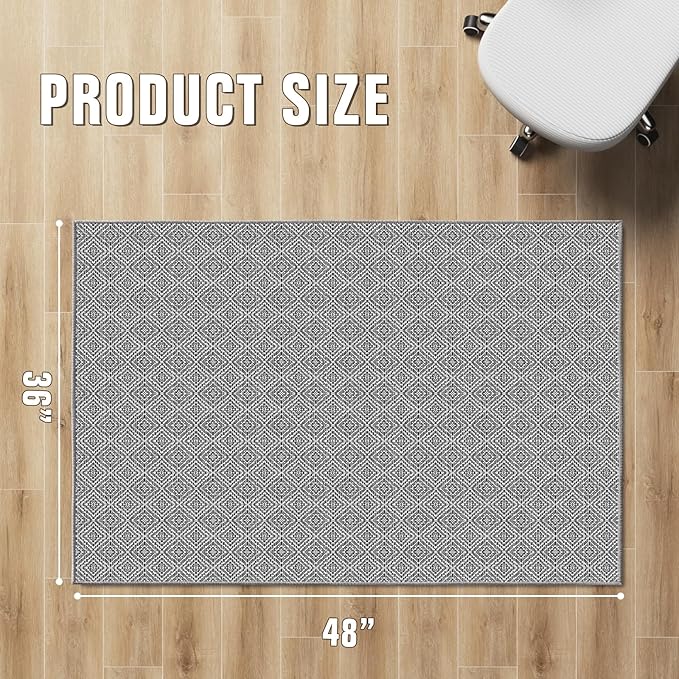 KMAT Office Chair Mat, 36x48in Heavy Duty Hardwood/Tile Floor Protector, Floor Mat Computer Desk Mat for Rolling Chairs, Work, Study, Office, Grey