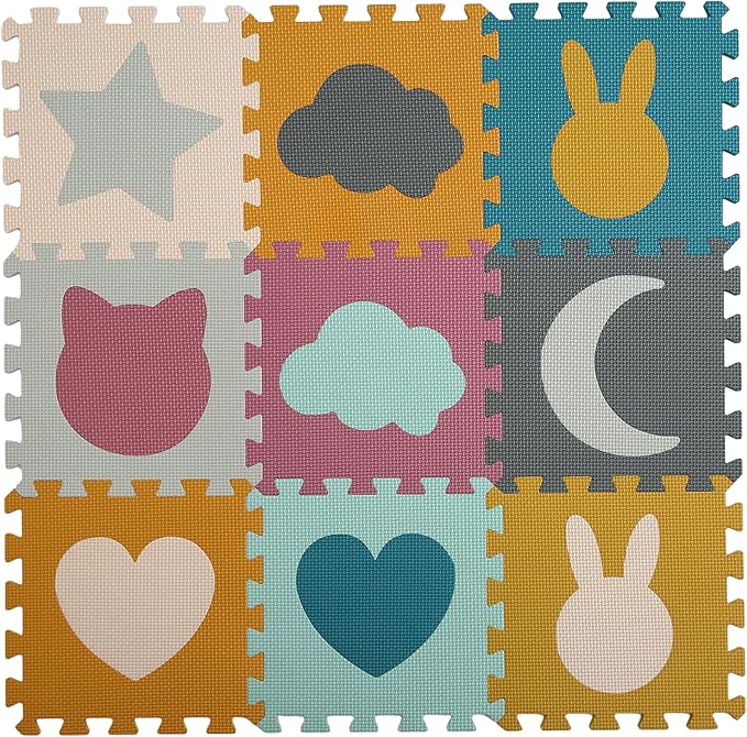 PLAY 10 Baby Play Mats for Floor, Foam Baby Play Mat, Foam Play Mats Shapes Puzzle Mat 9 Pieces