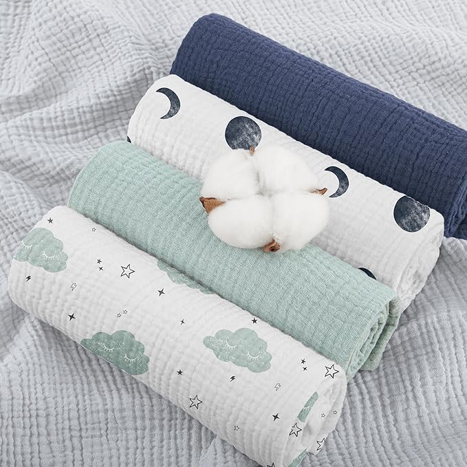 Susurration Baby Burp Cloths 5 Pack 100% Cotton Muslin Baby Washcloths 23.6 * 23.6 inch, Burping Cloths for Babies, Newborn Baby Boys Girls Essentials-Blue