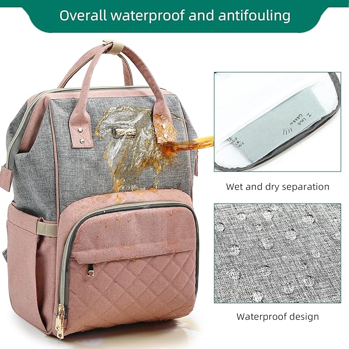 GAIVP Diaper Bag Backpack, Diaper Bags for Baby Girls Boys, Baby Bags for Moms Dads, Nappy Changing Bag with Insulated Pockets,Multi-functional Waterproof Backpack with Stroller straps-Pink