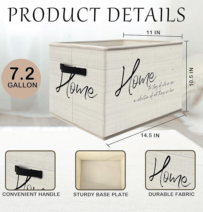 FDHSPAAM Inspirational Home Storage Bins Box with Handles, Home Decor Gifts for Housewarming, Family Gifts Collapsible Fabric Storage Basket Box Organizer for Bedroom Bathroom Clothes Toys Books