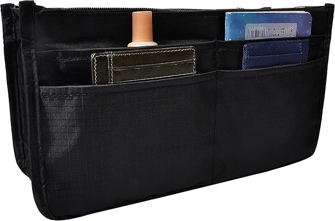 Vercord Patterned Purse Handbag Tote Pocketbook Bag Organizer Insert with Zipper Handle for Women Medium Black