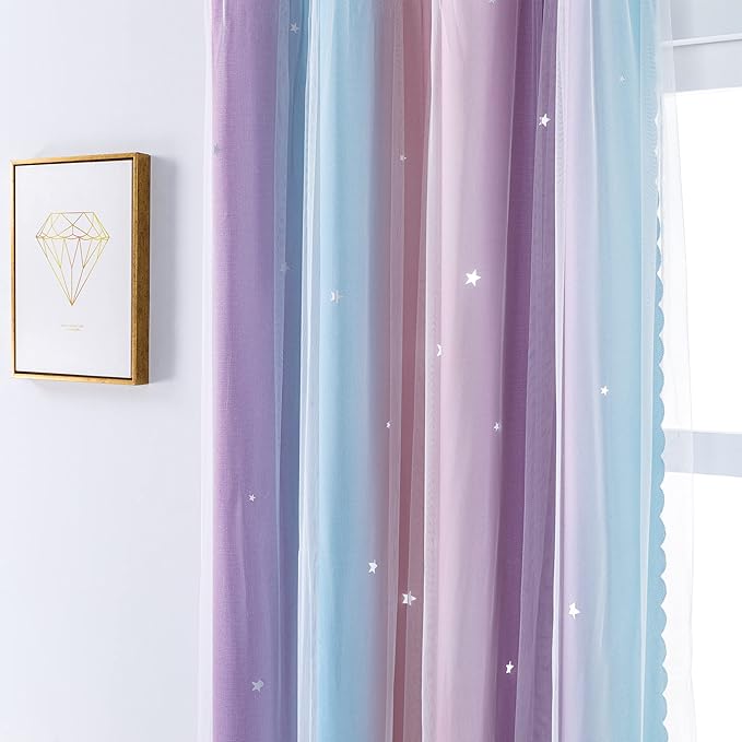 XiDi Curtains for Bedroom Decor, Rainbow Pink Purple/52/90
