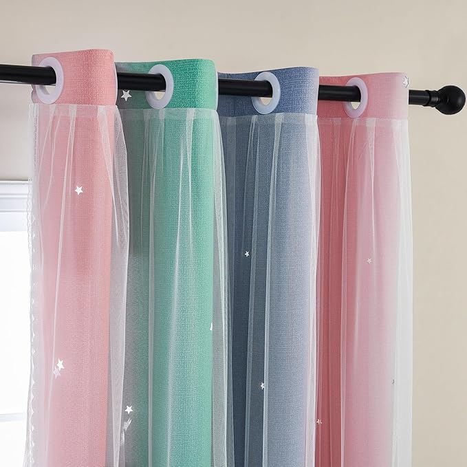 XiDi Curtains for Bedroom Decor, Rainbow Pinkgreen grey34/45