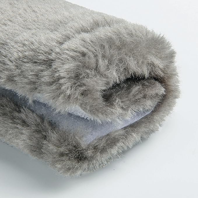 Amooca Soft Faux Fur Universal Fit Seatbelt Cover Car Truck SUV Airplane Seat Belt Shoulder Pad for Carmera Backpack Straps Neck Cushion Protector 2 Pack 10.5in Brown Gray