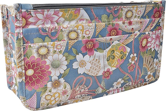 Vercord Patterned Purse Handbag Tote Pocketbook Bag Organizer Insert with Zipper Handle for Women Large Happy Flower