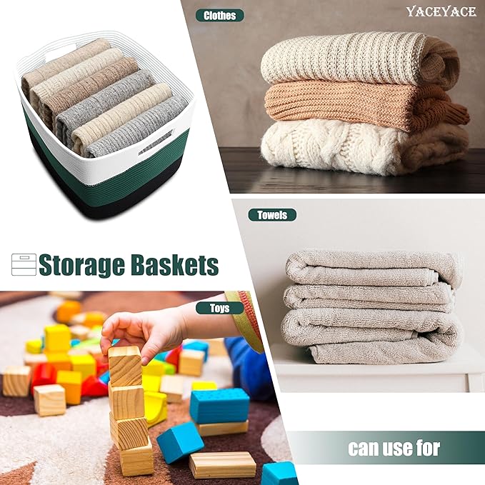 Basket for Blankets Large, Woven Cotton Toy Storage Bin for Living Room, Large Storage Basket for Organizin Shelf, Decorative, 22"x17"x12"