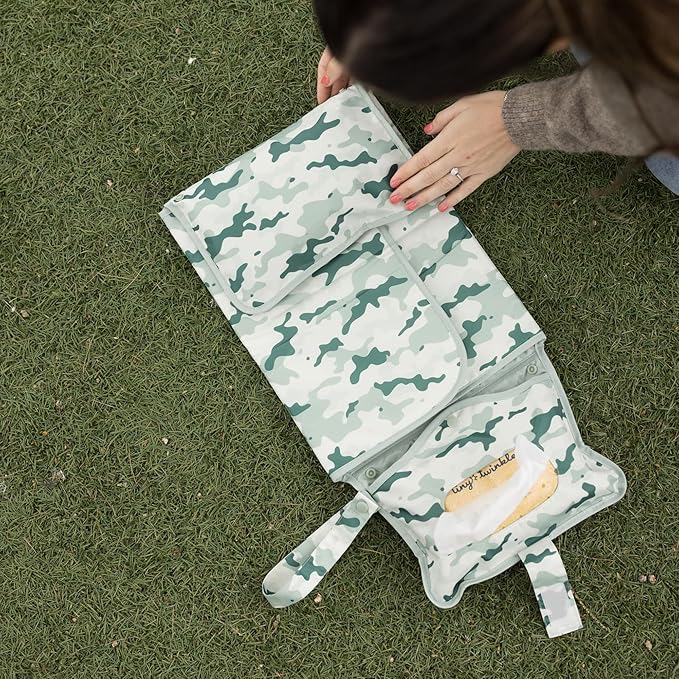 Tiny Twinkle Portable Diaper Changing Pad | Waterproof, Wipeable & Compact Baby Changing Pad for Travel | Smart Wipes Pocket & Organized Storage| Newborn Shower Gift (Camouflage)