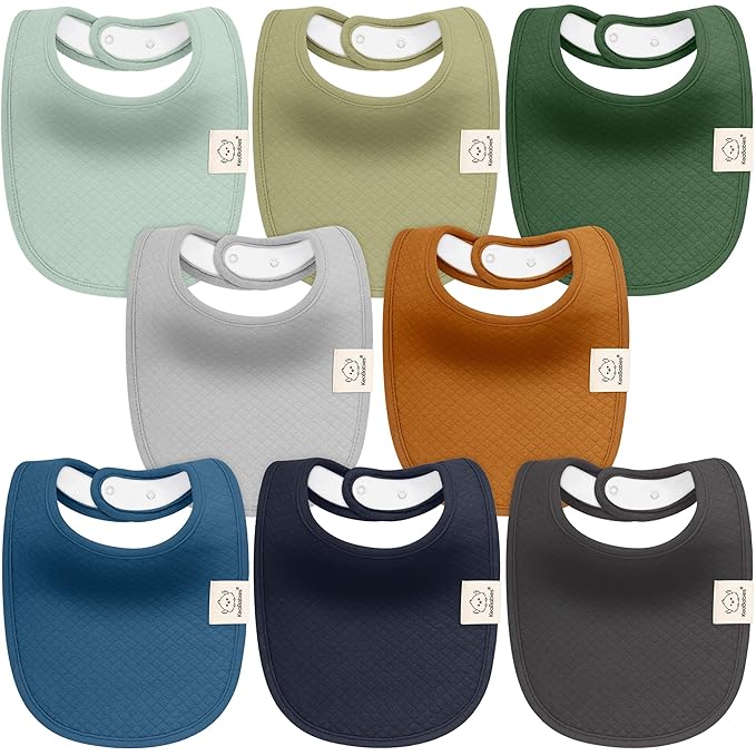 KeaBabies 8-Pack Organic Baby Bibs for Girls, Boys - Quilted Cotton Cloth Baby Drool Bibs for Drooling and Teething Toddler, Newborn, Infant, Soft & Super Absorbent (Hunter)