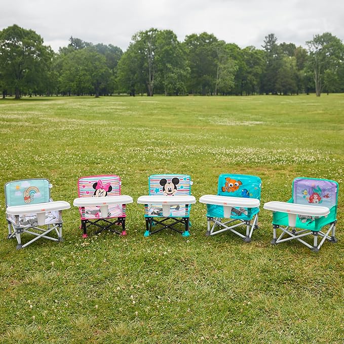 Bright Starts Disney Mickey Mouse Pop 'N Sit Portable Booster, Indoor/Outdoor Use, Floor Seat with Feeding Tray, Blue, 6 Mos - 3 Yrs