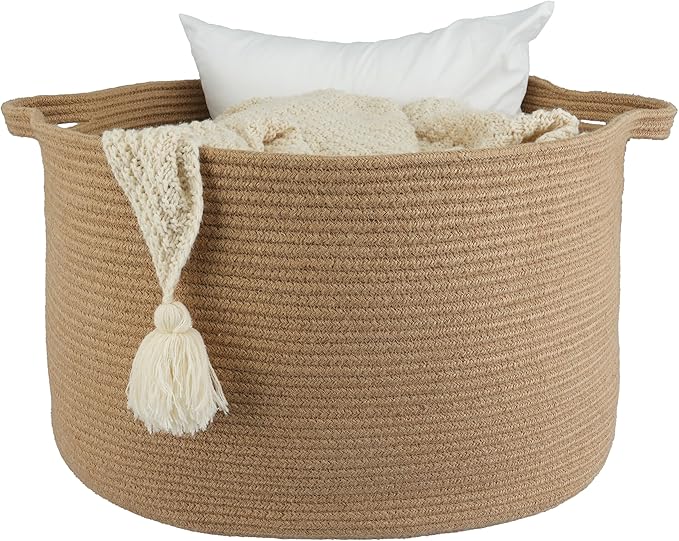 XUANGUO Large Jute Rope Storage Basket Blankets Basket Living Room 22"x12" Toy Baskets for Kids and Dogs Woven Laundry Baskets for Clothes Towels Baby Toy Storage