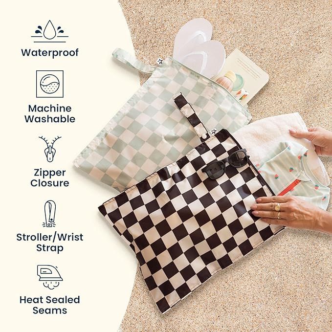 Tiny Twinkle Mess Proof Wet Bags | 2-Pack Reusable Waterproof Wet Bags for Swimsuits | Baby Clothes | Travel & Diaper Bag (Ocean)