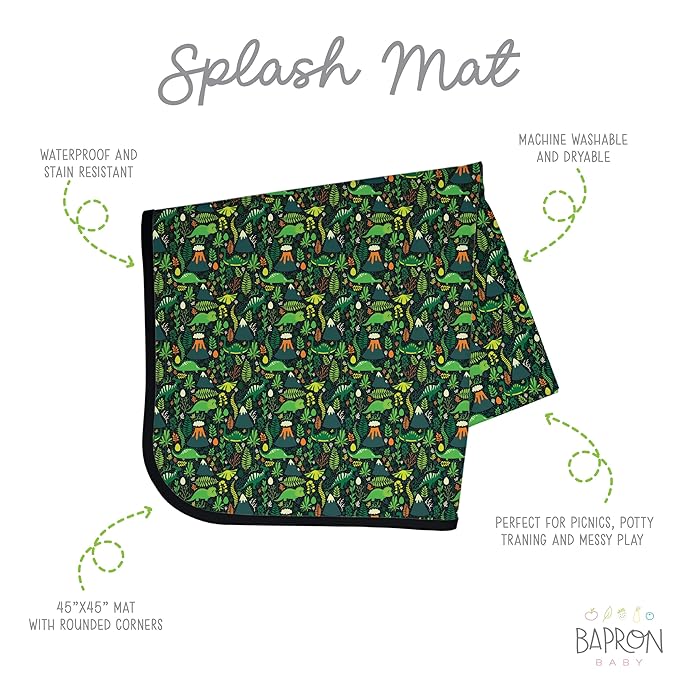 BapronBaby Dino Days Splash Mat - Waterproof Catch-All for Under High Chairs, Floors, Tables, Playtime or Arts & Crafts - Machine Washable - 45" x 45”