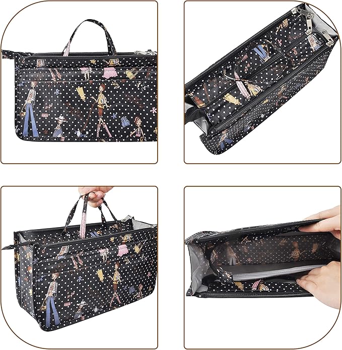 Vercord Patterned Purse Handbag Tote Pocketbook Bag Organizer Insert with Zipper Handle for Women Large Beauty