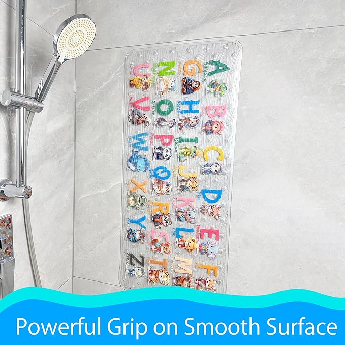 BEEHOMEE Bath Mats for Tub Kids,Baby Toddler - Large Cartoon Non-Slip Bathroom Bathtub Anti-Slip Shower Mats for Floor 35x15,Machine Washable XL Size Bathroom Mats (Cute Animals)
