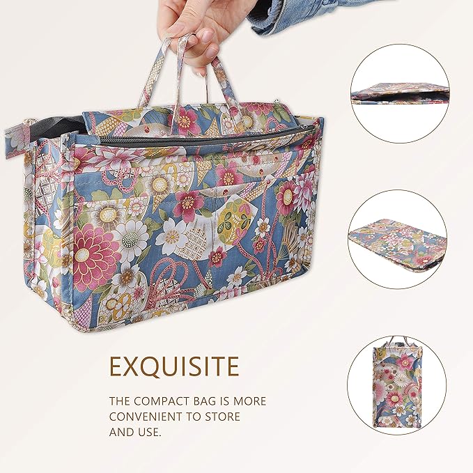 Vercord Patterned Purse Handbag Tote Pocketbook Bag Organizer Insert with Zipper Handle for Women Medium Happy Flower