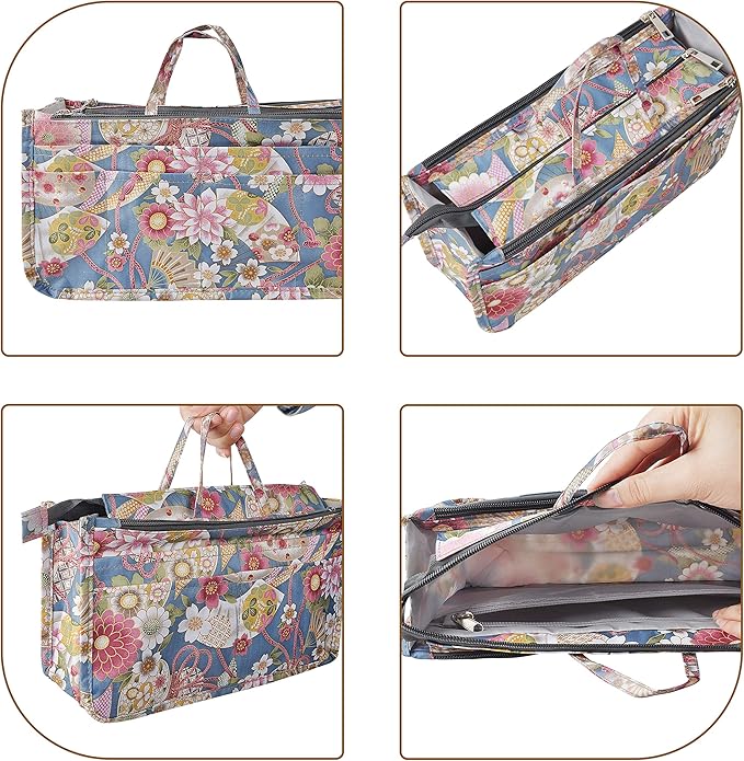 Vercord Patterned Purse Handbag Tote Pocketbook Bag Organizer Insert with Zipper Handle for Women Medium Happy Flower
