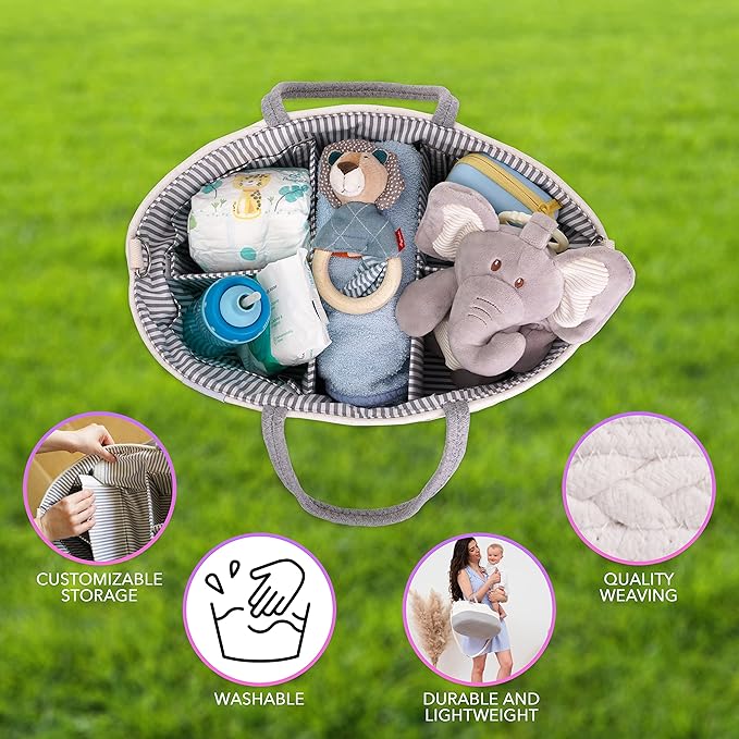 Babybund Extra Large Baby Diaper Caddy Organizer - Portable Rope Nursery Basket for Changing Table Storage - Baby Essentials Organizer for Diapers, Wipes, and More