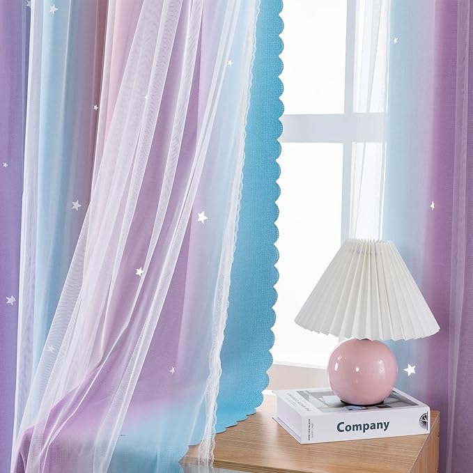 XiDi Curtains for Bedroom Decor, Rainbow Pink Purple/62/79