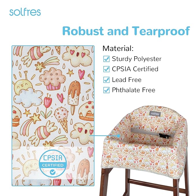 Dual-Belt High Chair Cover, Baby High Chair Cover, Upgrade Version, for Wooden or Restaurant High Chair, Sturdy and Robust Material, Creamy Cake
