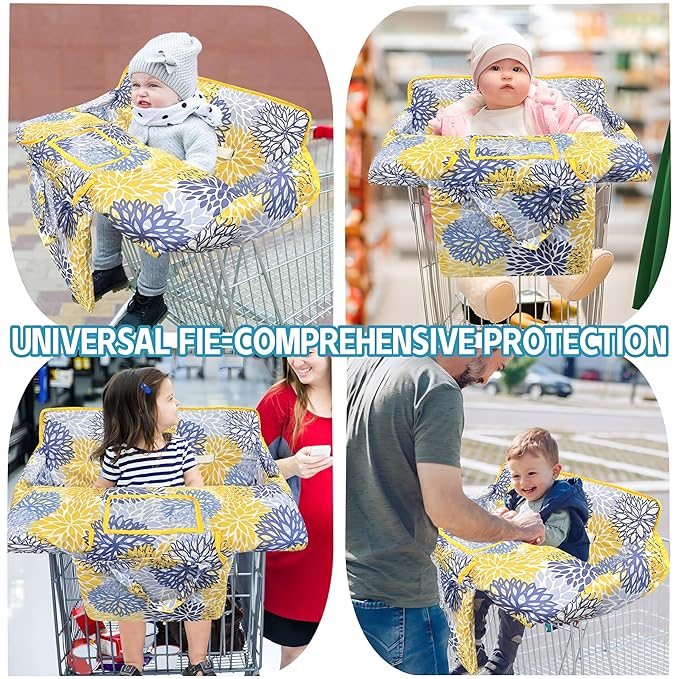 Shopping Cart Cover for Baby,2-in-1 High Chair Cover Soft,Portable,and Machine Washable,Comfortable Cotton Seat Pad with Safety Harness and Portable Cloth Bag,Fits All Supermarkets and Restaurants