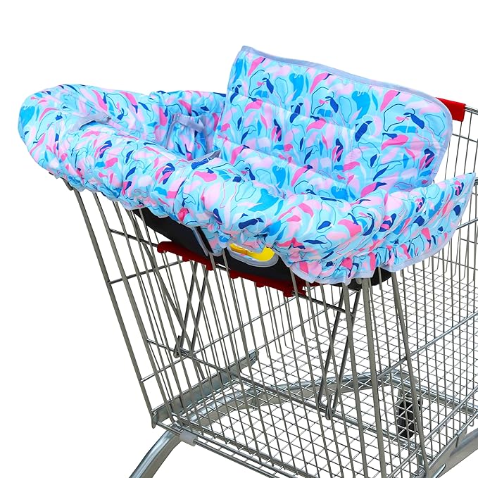 2-in-1 Shopping Cart and High Chair Cover-Grocery Cart Cover for Babies Toddlers Infants Resturant Highchair Cover-Padded Folds to Portable Pouch for Baby Boy Girl (Plants)
