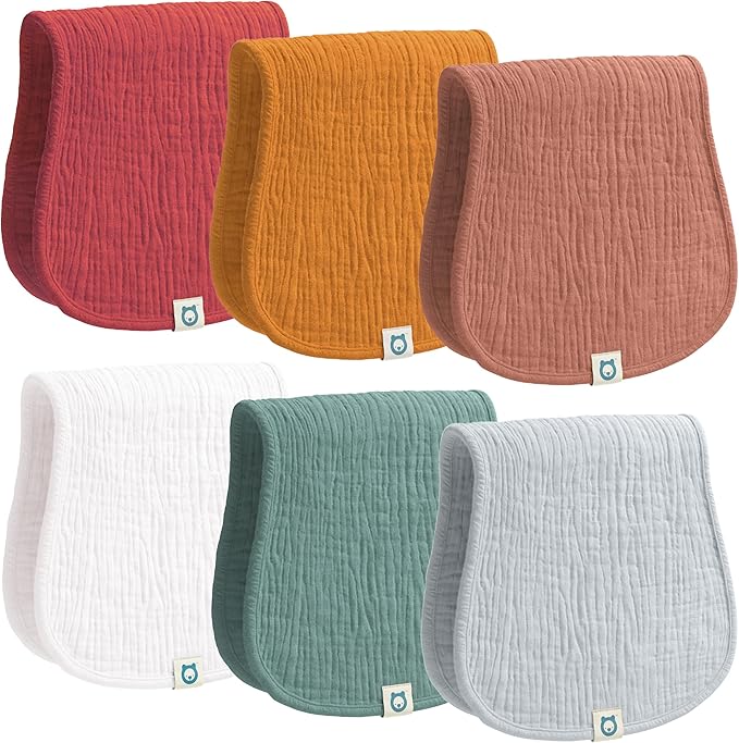 ROMY RO Muslin Burp Cloths Set, 6 Pieces, 100% Organic Cotton Hand Washcloths for Baby Boys and Girls Extra Absorbent and Soft Burping Rags (Boho - Multi Colored)