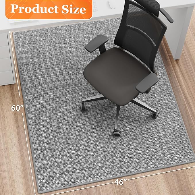 KMAT Office Chair Mat, 46x60in Heavy Duty Hardwood/Tile Floor Protector, Floor Mat Computer Desk Mat for Rolling Chairs, Work, Study, Office, Grey