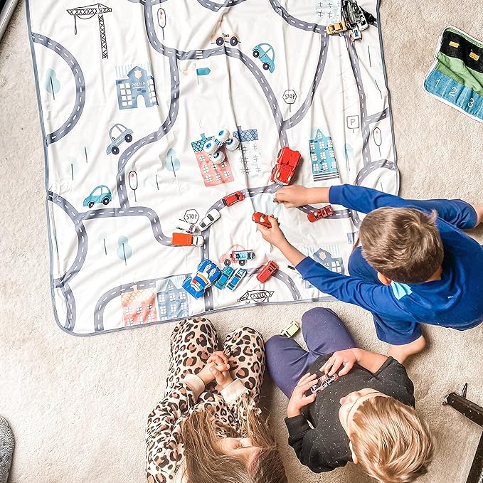 BapronBaby Tiny Town Splash Mat - Waterproof Catch-All for Under High Chairs, Floors, Tables, Playtime or Arts & Crafts - Machine Washable - 45" x 45”
