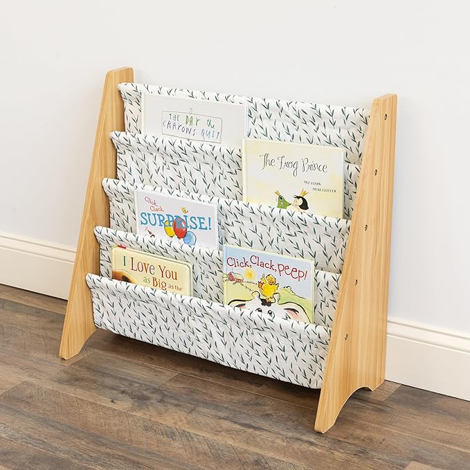 Humble Crew Kids Bookshelf, 4-Tier Front-Facing Book Display Organizer, Montessori Toddler Bookcase for Playroom, Bedroom & Reading Corner, Natural/White/Green