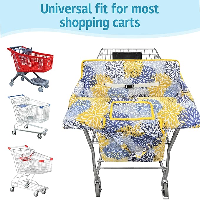 Shopping Cart Cover for Baby,2-in-1 High Chair Cover Soft,Portable,and Machine Washable,Comfortable Cotton Seat Pad with Safety Harness and Portable Cloth Bag,Fits All Supermarkets and Restaurants