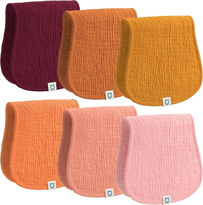 ROMY RO Muslin Burp Cloths Set, 6 Pieces, 100% Organic Cotton Hand Washcloths for Baby Boys and Girls Extra Absorbent and Soft Burping Rags (Florals - Multi Colored)