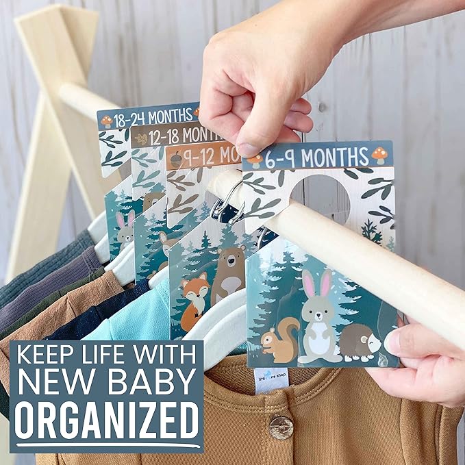 Hadley Designs 6 Hanger Dividers Baby Closet Size Dividers - Woodland Baby Closet Dividers, Organizer for Nursery Organization, Newborn Essentials, Nursery Closet Dividers Girl or Boy
