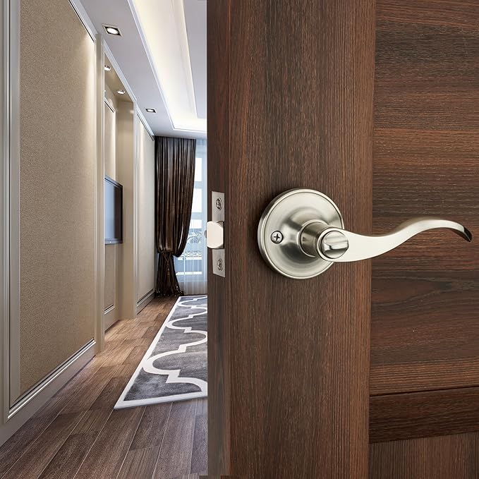 1 Pack of HENYIN Wave Lever Keyed Entry Door Lock/Door Knob Hardware Handle and Closet Lockset, Silver Color, with Key,Left Hand(805SN-L)