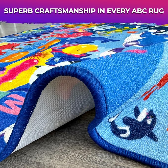 QUOKKA Small Classroom Ocean Rug for Kids - 60x41 ABC Rugs for Playroom - Bedroom Alphabet Learning Area Rug - Ocean Toddler Rugs Boys and Girls - Kids Room Carpet
