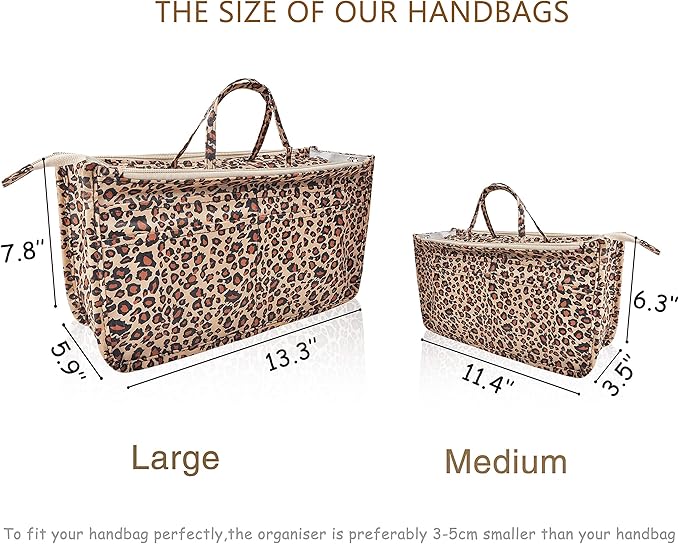 Vercord Patterned Purse Handbag Tote Pocketbook Bag Organizer Insert with Zipper Handle for Women Medium Leopard