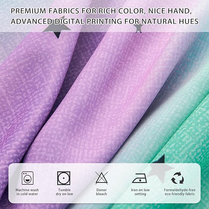 XiDi Purple Grey Green Curtains for Girls Bedroom 84 Inches Long 2 Panels Set, Rainbow Blackout Curtains for Kids Room Decor, Unicorn Wall Decals Drapes for Little Girl Nursery Room 52 Inches Wide