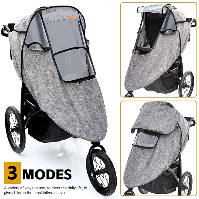 Stroller Rain Cover,Universal Stroller Accessory,Waterproof,Windproof Protection,Protect from Dust Snow,Baby Travel Weather Shield(Grey)