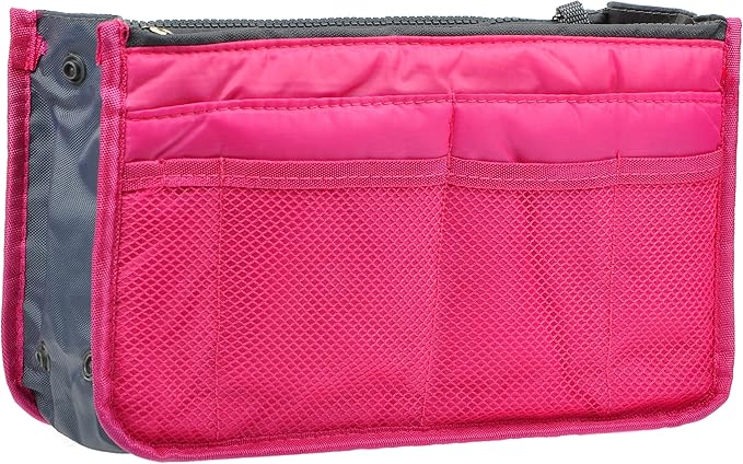 Vercord Purse Organizer Insert for Handbags Bag Organizers Inside Tote Pocketbook Women Nurse Nylon 13 Pockets Rose Small