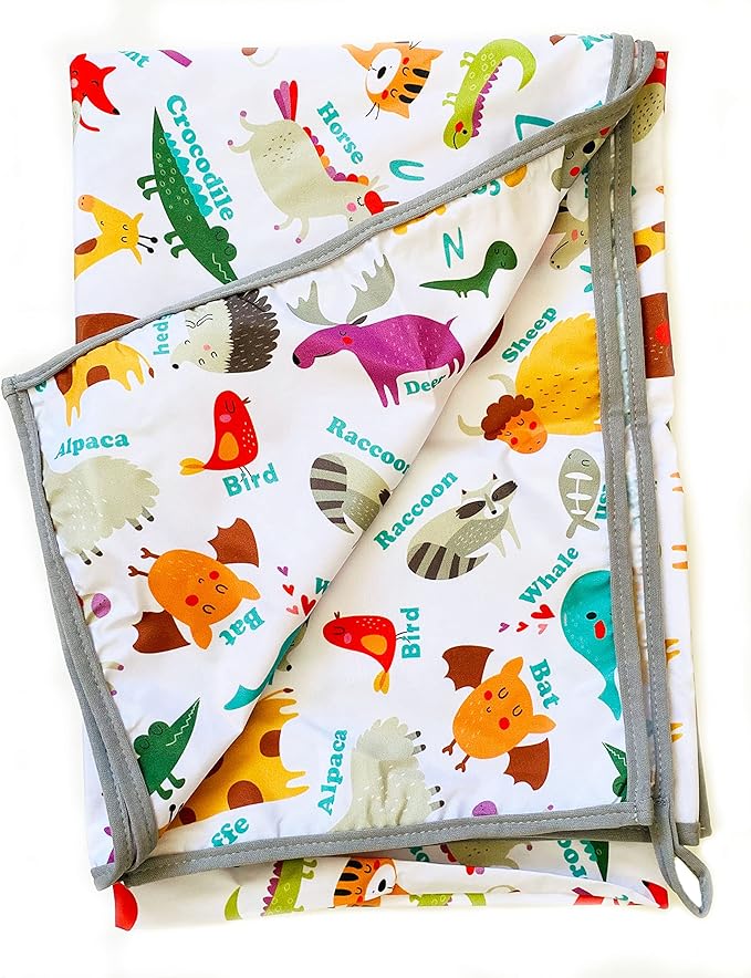 Waterproof High Chair Splat Mat – Machine Washable Floor & Table Protector for Baby Feeding, Art & Crafts, Outdoor Use (Zoo, 57x118 Inch)