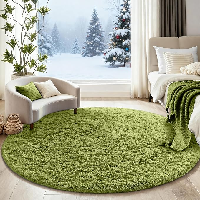 Ophanie Area Rugs for Bedroom Living Room,Color 7- Green,Size 5',Shape Round