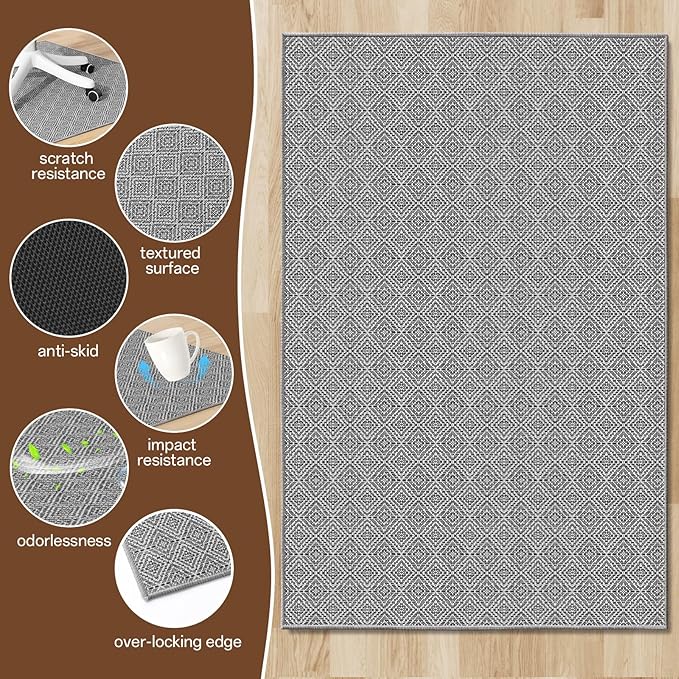 KMAT Office Chair Mat, 45x53in Heavy Duty Hardwood/Tile Floor Protector, Floor Mat Computer Desk Mat for Rolling Chairs, Work, Study, Office, Grey
