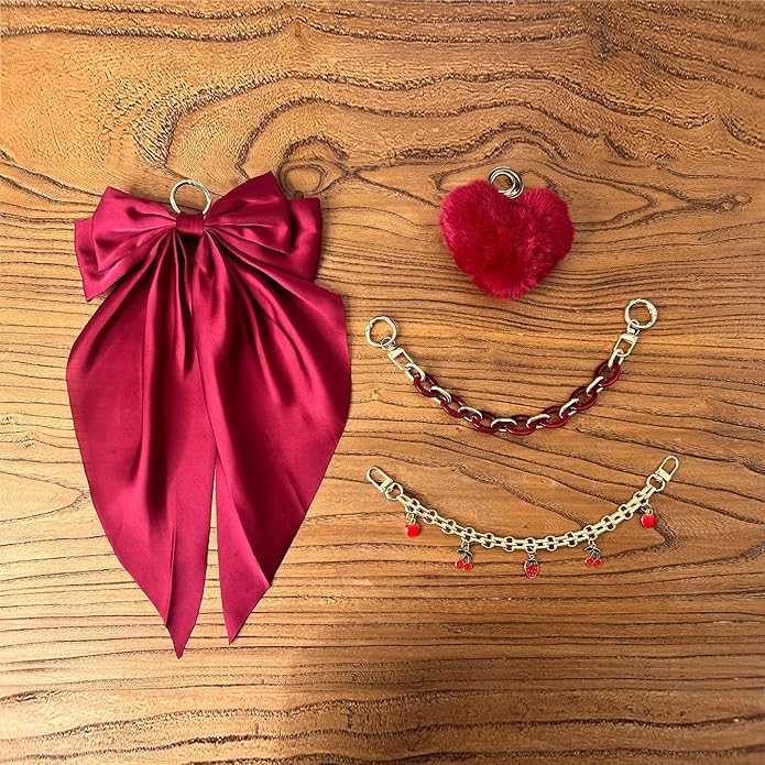CuddleJunk Bag Charms for Tote Bags, Satin Bow Keychain Kit Accessories for Yeti Camino, Fluffy Ball Gold Chains Charms for Women Purse Beach Handbag