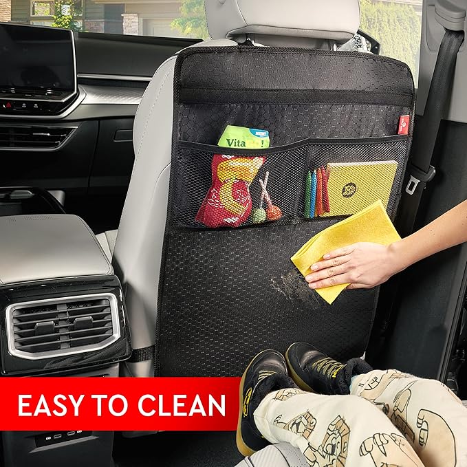 Helteko Back Seat Protector for Car, 2 Pack Premium Kick Mats for Kids, Extra Large Car Seat Cover for Backseat with Mesh Pockets, Waterproof Dirt & Mud Protection, Gray
