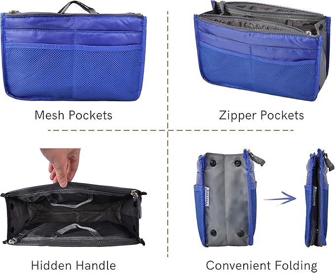 Vercord Purse Organizer Insert for Handbags Bag Organizers Inside Tote Pocketbook Women Nurse Nylon 13 Pockets Royal Blue Large