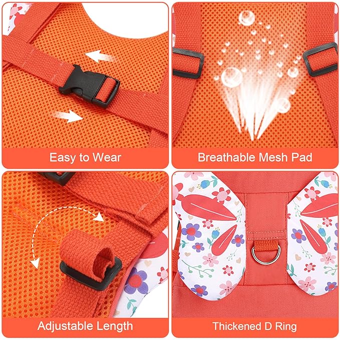 Accmor Toddler Harness Leash + Anti Lost Wrist Link, Cute Butterfly Kids Leash for Outdoor Travel, Child Walking Harness Wristband Assistant Strap Belt Keep Kids Close for Baby Boys Girls (Orange)