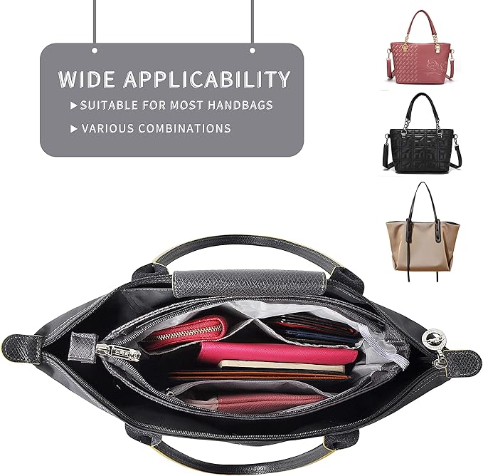 Vercord Expandable Nylon Handbag Purse Organizer Insert Liner Shaper Bag in Bag Dark Grey Medium