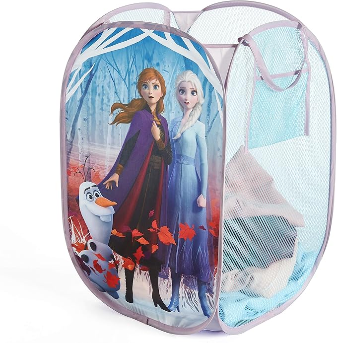 Frozen 2 Pop-Up Hamper for Kids,Laundry Hamper with Anna & Elsa Design, Durable Mesh Fabric & Carry Handles, 21”H x 13.5”W, Collapsible Storage for Bedroom or Playroom